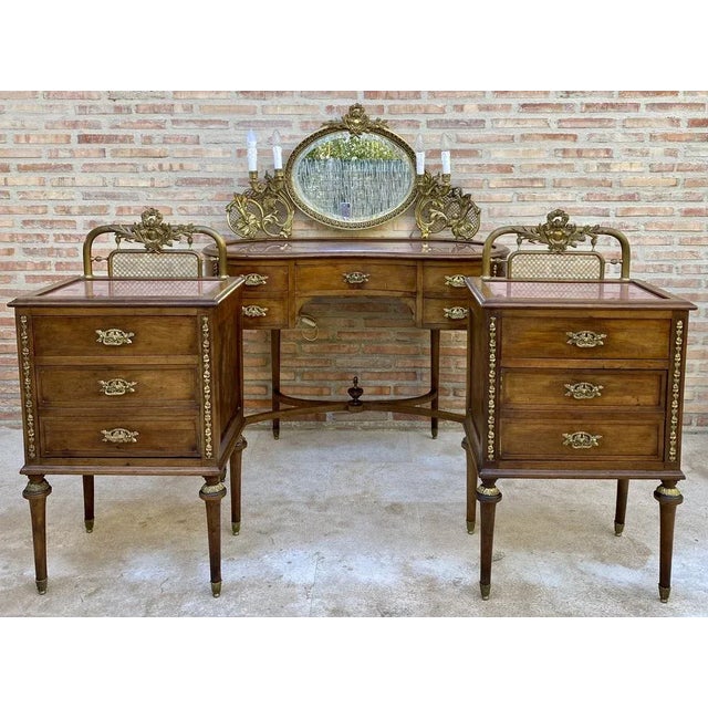 French Walnut and Bronze Vanity with Candelabra Arms For Sale - Image 10 of 11