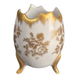 Vintage French Hand Painted Gilded Porcelain Egg Shaped Cup Bowl Footed Vase