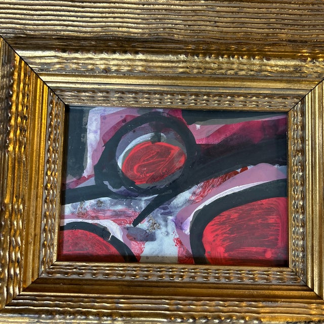 1970’s abstract expressionist painting in chunky gold frame. Measures 7x5 / approximately 14.5x12.5 in new old stock very...