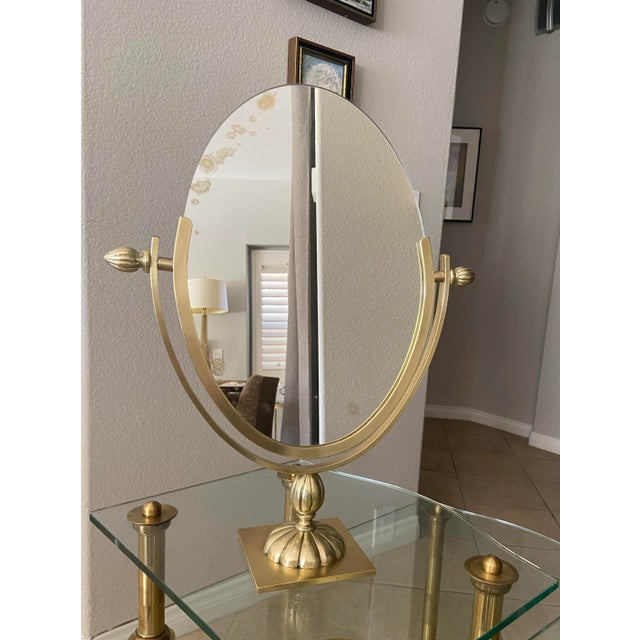 1950s Large Brass Swivel Vanity Table Mirror For Sale - Image 11 of 12
