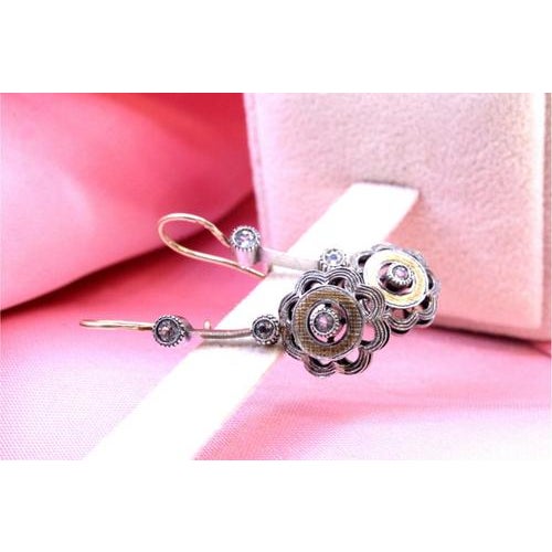 Gold and Silver Earrings with Zirconias, Set of 2 For Sale - Image 6 of 8