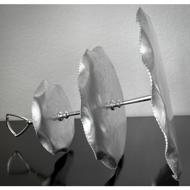 Silver Mid 20th-Century Hand Forged Aluminum “Atomic” Swirl Design Three-Tier Centerpiece Tray For Sale - Image 8 of 18