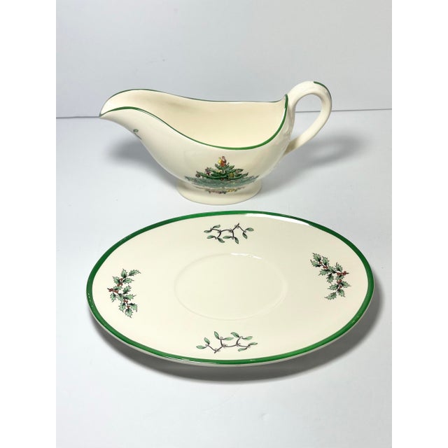 1980s Spode “Christmas Tree” Ceramic Dinnerware Serving Hostess Set - 9 pieces For Sale - Image 11 of 12