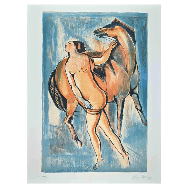 Enzo Assenza, Woman With Horse, Original Etching, 1970s For Sale