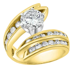 1.5 Carat Solitaire Round Shape 2.5 Total Diamond Engagement 14 Yellow Gold Ring
