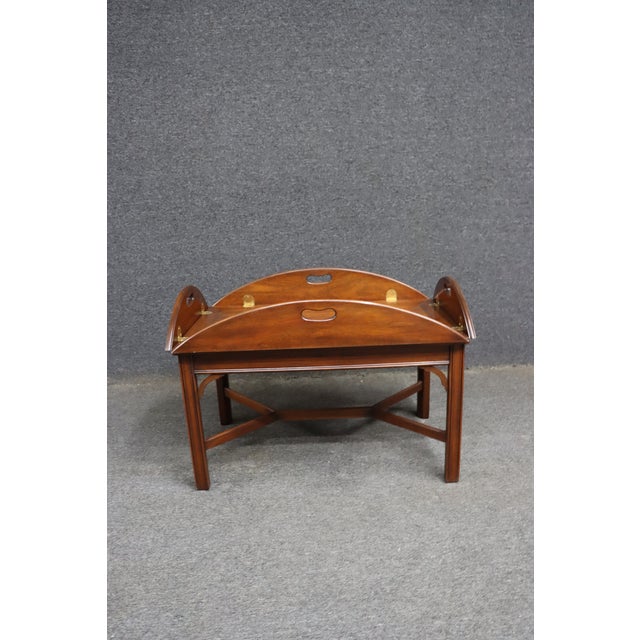 Campaign Henkel Harris Genuine Mahogany Butler’s Tray Coffee Table For Sale - Image 3 of 16