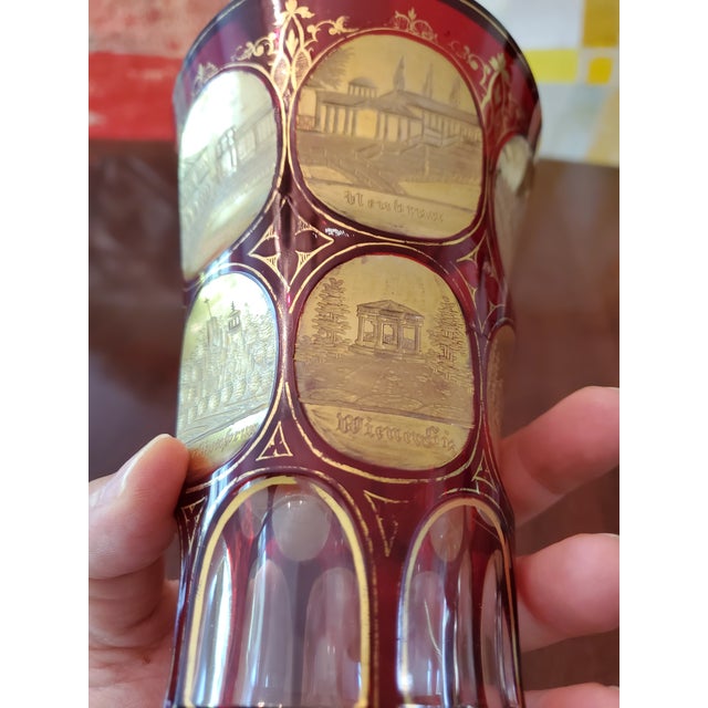 Large Antique Museum Moser Bohemian Gold-Tone Glass Goblet For Sale - Image 4 of 10