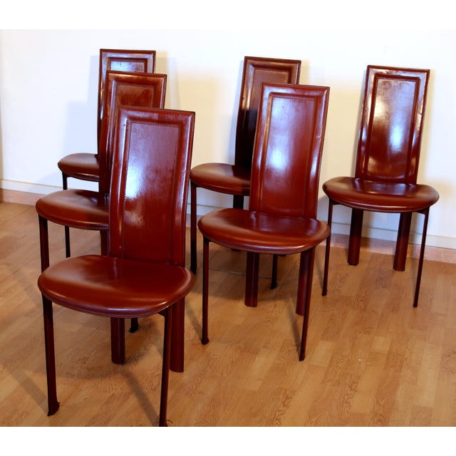 Lara Dining Chairs in Bordeaux Leather by Giorgio Cattelan for Cattelan Italia, 1984, Set of 6 For Sale - Image 9 of 16