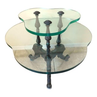 Antique Ornate Clover Shaped Cast Iron & Thick Glass Side/End Accent Table For Sale