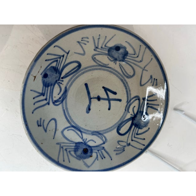 Chinoiserie Collection Vintage Chinese Blue & White Porcelain Small Plates Calligraphy Longevity Symbol Decorative Saucers – Set of 9 For Sale - Image 3 of 12