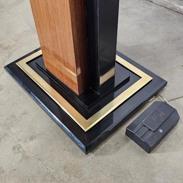 1980s Charles Hollis Jones Lucite Attributed Wood Brass Floor Lamp Torchiere " Pegasus" For Sale - Image 11 of 12