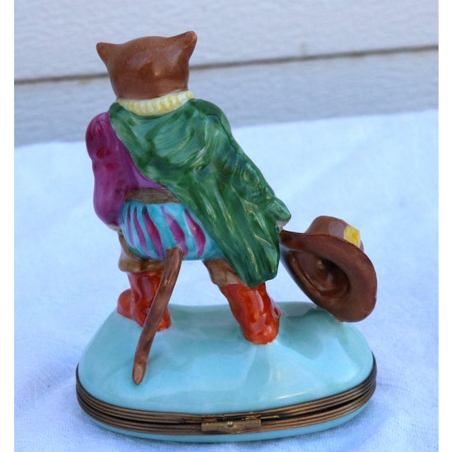 Traditional Late 20th Century Puss N' Boots Hand-Painted Limoges Snuff Trinket Box 4" Tall For Sale - Image 3 of 13