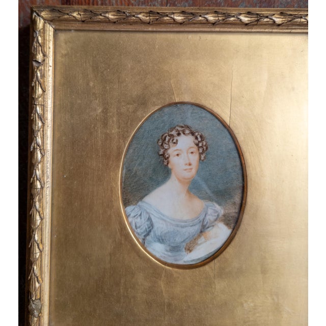Traditional 19th Century American School Miniature Watercolor Portrait of a Lady For Sale - Image 3 of 16
