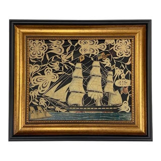 America's Paul Jones by C. Francis, Reproduction Scherenschnitte Paper Cutting in Black and Gold Frame, 10" X 12" For Sale