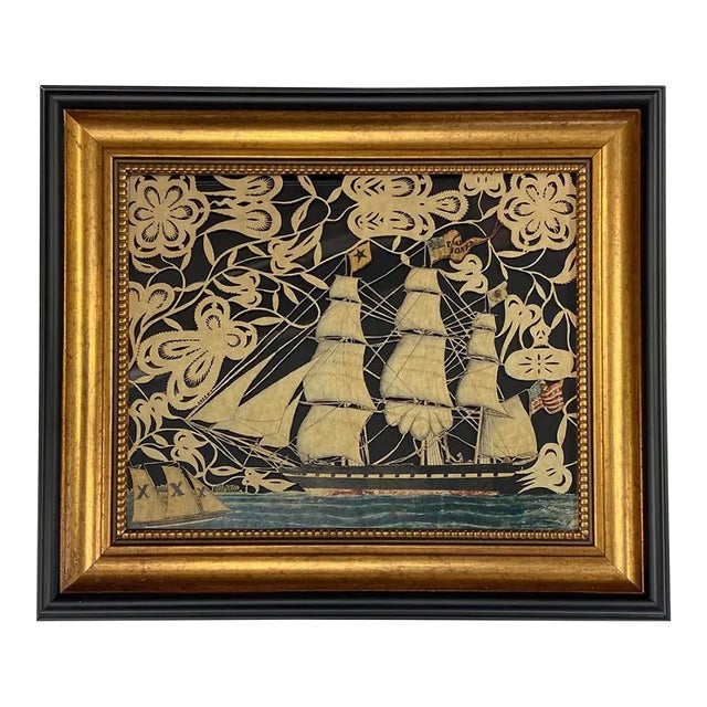 America's Paul Jones by C. Francis, Reproduction Scherenschnitte Paper Cutting in Black and Gold Frame, 10" X 12" For Sale
