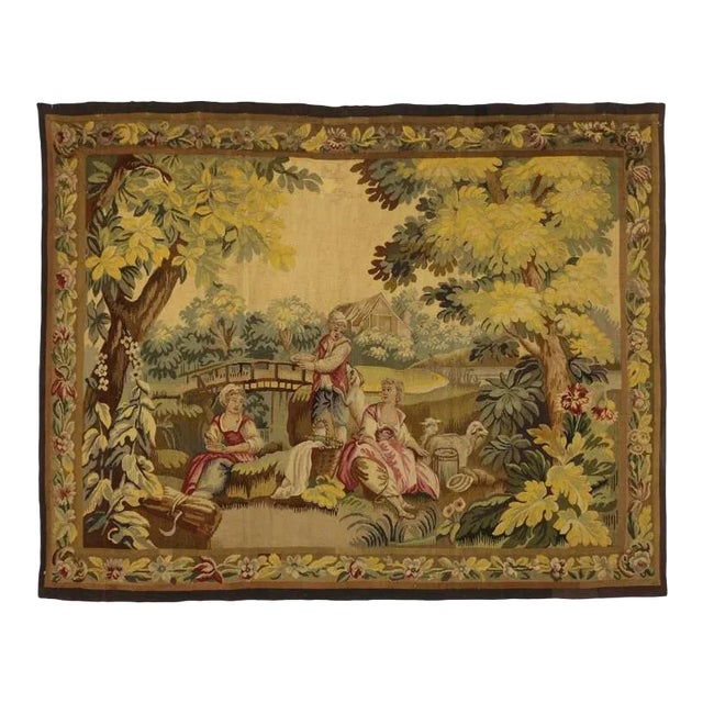 Antique French Rococo Tapestry Inspired by Francois Boucher - 5'2" X 6'4" For Sale