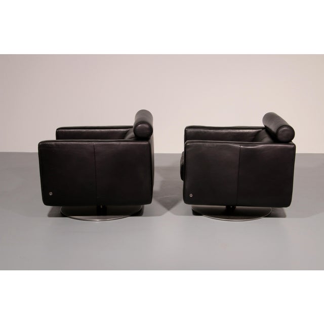 Modern Italian Leather Chairs in Steel by Natuzzi, Italy, 1970, Set of 2 For Sale - Image 6 of 12