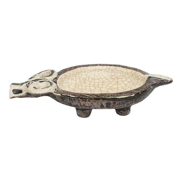 Italian Vintage Gambone Style Crackled Glaze Ceramic Bowl For Sale