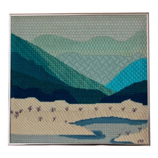 Vintage Mid-Century Modern Abstract Beach Landscape Needlepoint For Sale