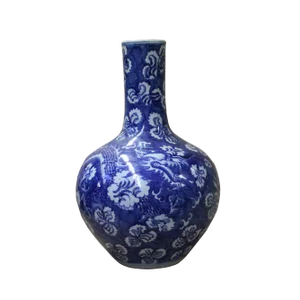 Chinese Dark Blue White Porcelain Dragon Flower Graphic Vase