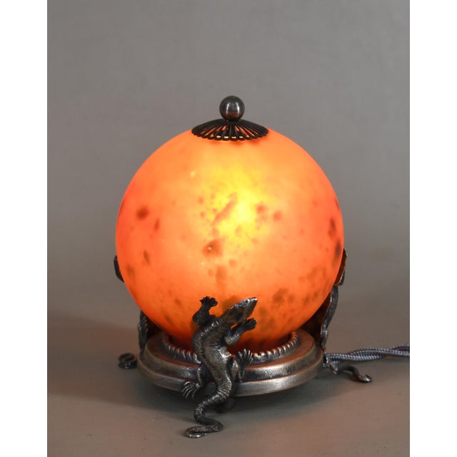 Metal French Art Deco Night Lamp by E. Val Et Cie. - 1920s France For Sale - Image 7 of 14