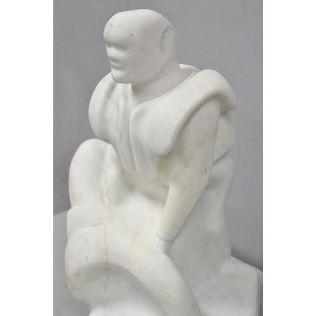 Vintage Seymour Shuren Modern White Carved Marble Male Soldier Figure Sculpture For Sale - Image 4 of 16
