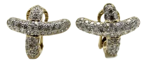 Vintage14K Gold Pave Diamond X Earrings, A Pair