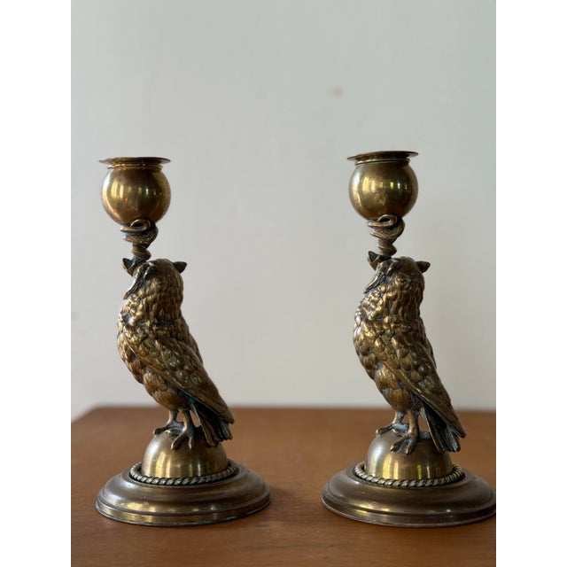 Early 20th Century Pair of Owl Candlesticks For Sale - Image 5 of 10
