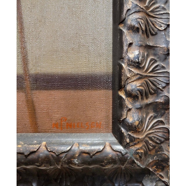 Textile Niels Peter Nielsen- Nude Female at a Bar Stool-1930s Oil Painting For Sale - Image 7 of 9