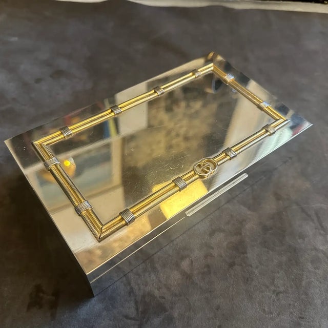 1980s Modern Silver Plated and Brass Luxury Box by Gucci For Sale - Image 16 of 17