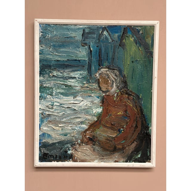 Einar Emland, Figure by the Harbor, 1950s, Oil Painting on Canvas, Framed For Sale - Image 9 of 18