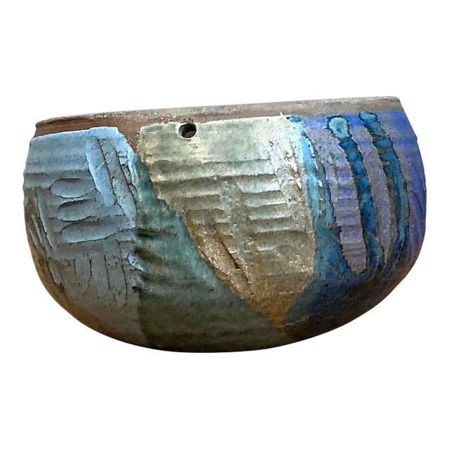 Vintage Original Studio Pottery Hanging Bowl For Sale