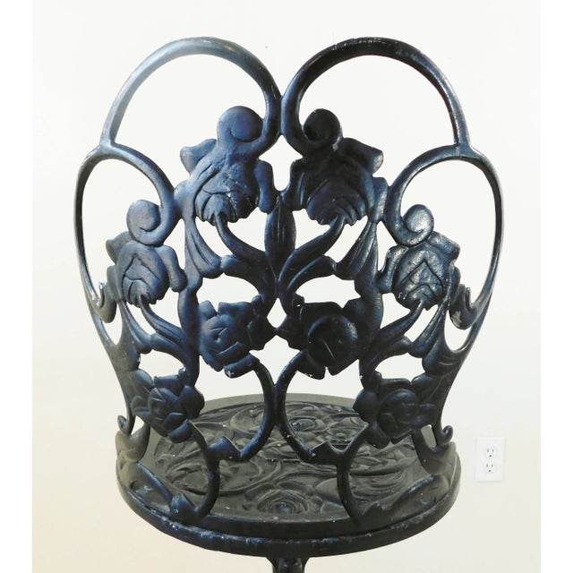 Black Vintage Mid Century Ornate Black Aluminum Roses Paw Foot Swivel Bar Stool For Sale - Image 8 of 12
