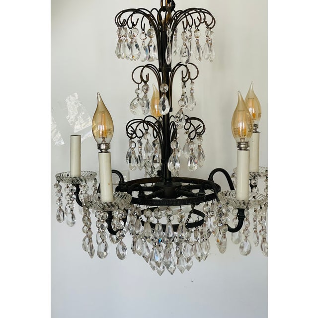 French Antique French Cut Crystal Brass Multitier 5 Arms 6 Lights Chandelier For Sale - Image 3 of 4