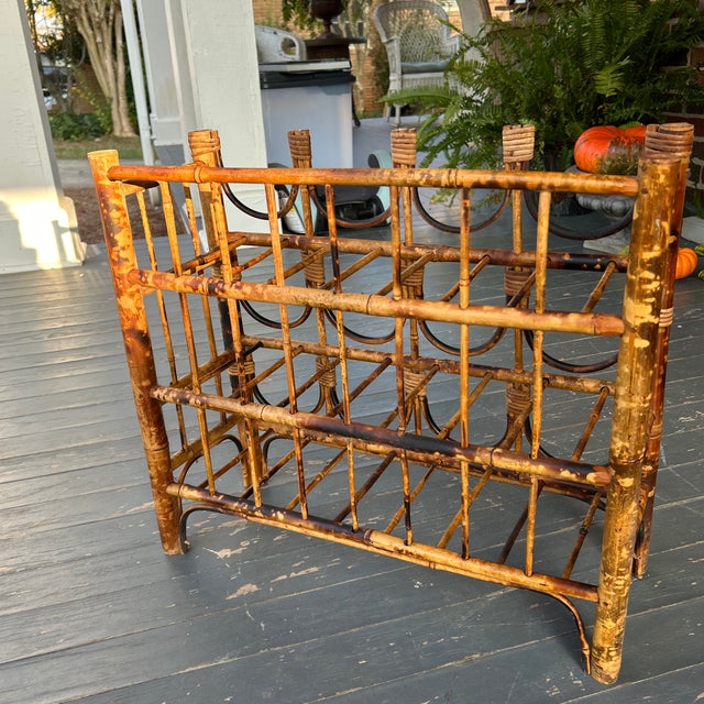 Hollywood Regency Early 20th Century Burnt Bamboo Wine Rack For Sale - Image 3 of 4