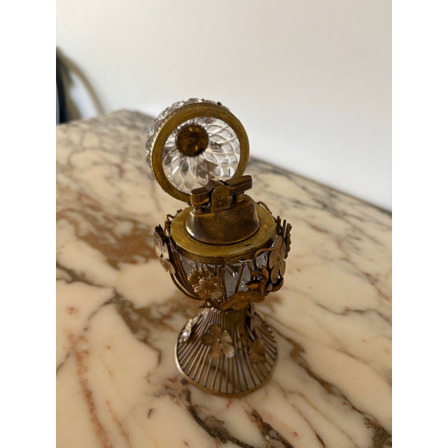 Metal Vintage Crystal and Gilt Bronze Hollywood Regency Table Lighter For Sale - Image 7 of 12