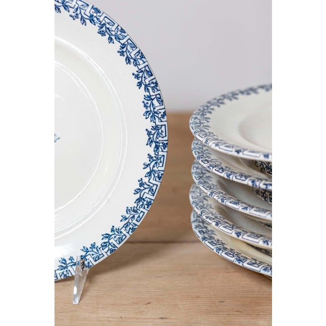 French 19th Century French Terre de Fer Blue and White Asparagus Plates, Six Available For Sale - Image 3 of 6
