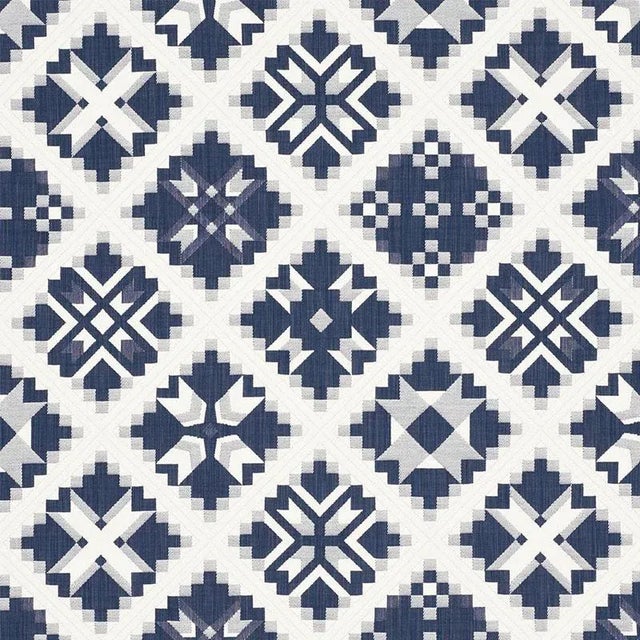 Sample - Schumacher Tristan Patchwork Fabric in Indigo For Sale