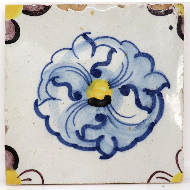 White Portuguese Tin Glazed Pottery Floral Square Azulejo Tile For Sale - Image 8 of 12