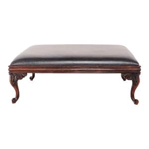 Walnut Leather Upholstered Ottoman, France, 19th Century