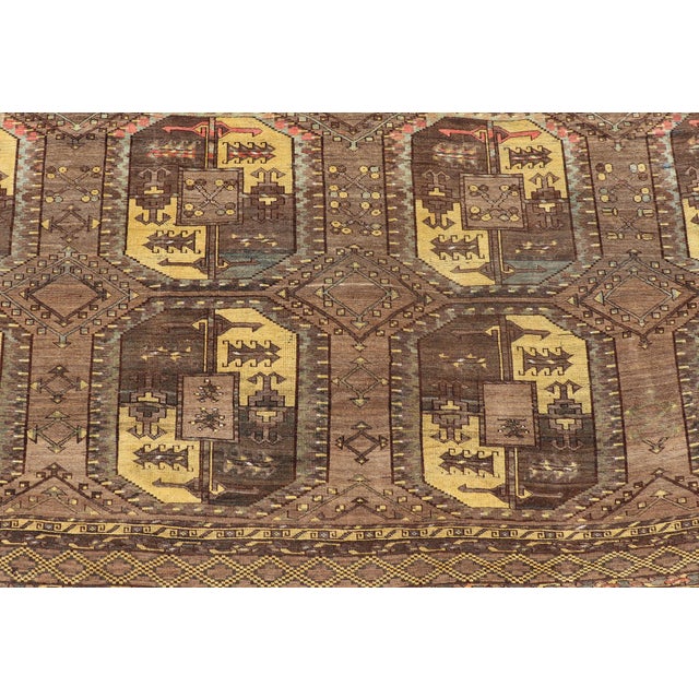 Large Turkomen Ersari Rug With All-Over Bokhara Design in Brown, Coffee & Yellow 11'3 X 14'11 For Sale - Image 11 of 17