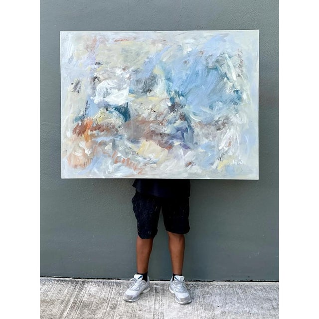 Ivory Vintage Abstract Oil Painting on Canvas For Sale - Image 8 of 10
