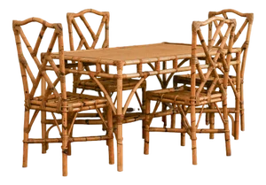Vintage Bamboo and Cane Fabric Dining Set, 1970s, Set of 5