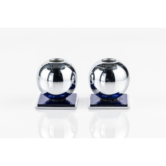 Art Deco Art Deco Chrome and Cobalt Blue Candleholders by Walter Von Nessen for Chase, 1930s For Sale - Image 3 of 14