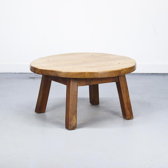 Brown Large Round Rustic Vintage Brutalist Coffee Table from Oak For Sale - Image 8 of 8