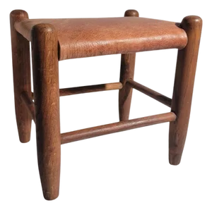 Early 20th Century Leather Seat Wood Stool