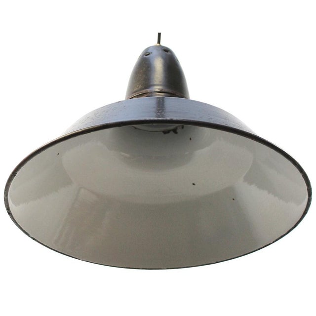 Industrial Vintage Industrial French Black Dark Blue Enamel Pendant Lamp For Sale - Image 3 of 5