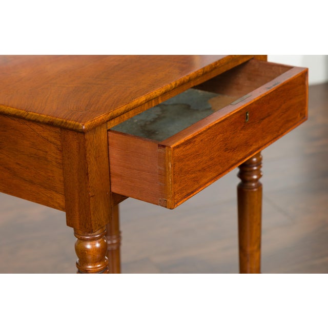 English English 1820s Walnut Side Table with Single Drawer, Turned Legs and Casters For Sale - Image 3 of 12