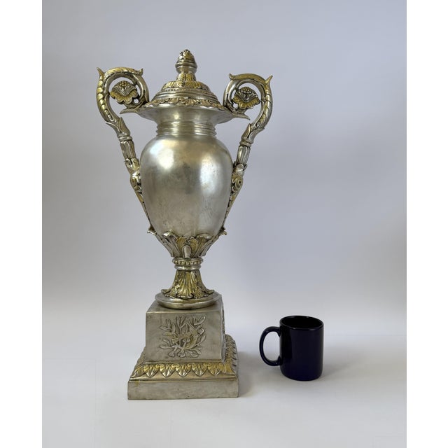 Mid 20th Century Silver-Finished Bronze Lidded Urn – 24" For Sale - Image 10 of 10