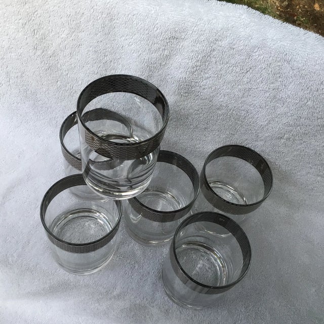 Platinum Band Rim Checkerboard Geometric Pattern Lowball Glasses-Set of 6 For Sale - Image 10 of 13